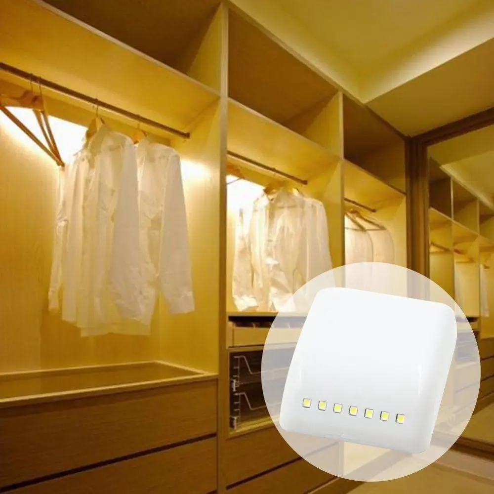 IR LED Motion Sensor Stick on Closet Kitchen Bedroom Wardrobe Drawer Night Light 7 LED Battery Powered Under Cabinet Light