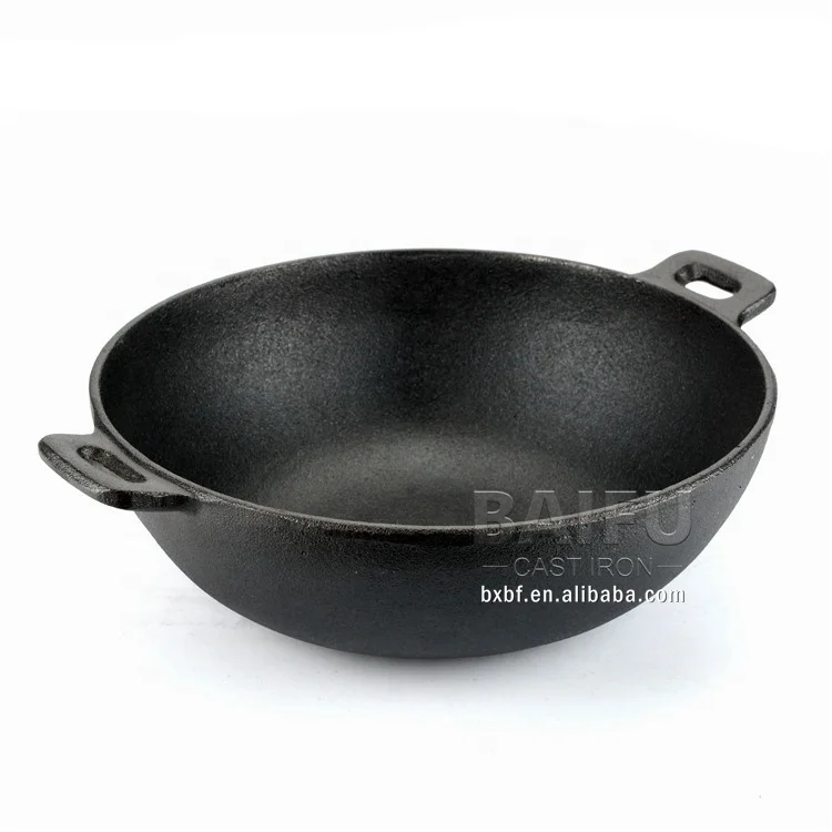 Горячая Распродажа чугунная посуда предварительно приправленная вок с крышкой 25 см со стеклянной сковорода