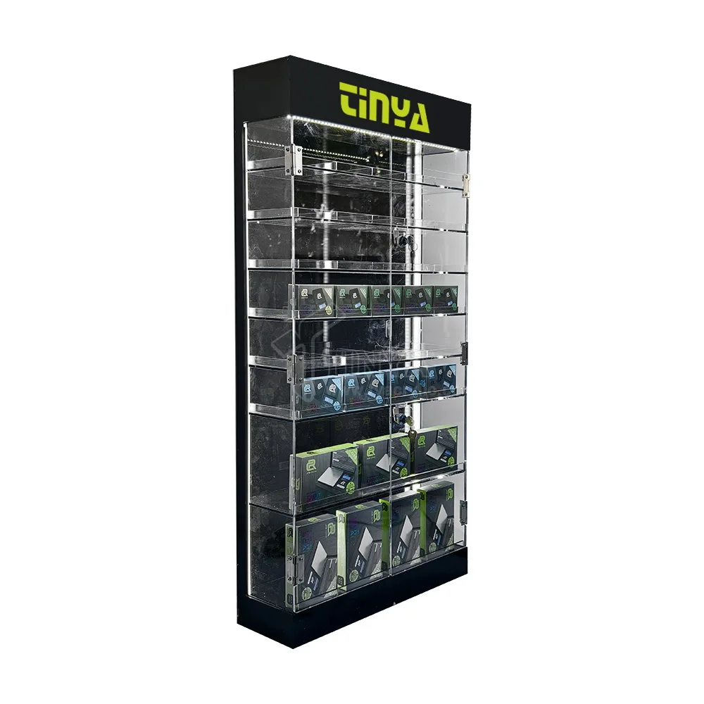 High Quality Smoke Shop Display Showcase With Led Light Lockable Glass Cabinet Display Cases for Smoke Shop