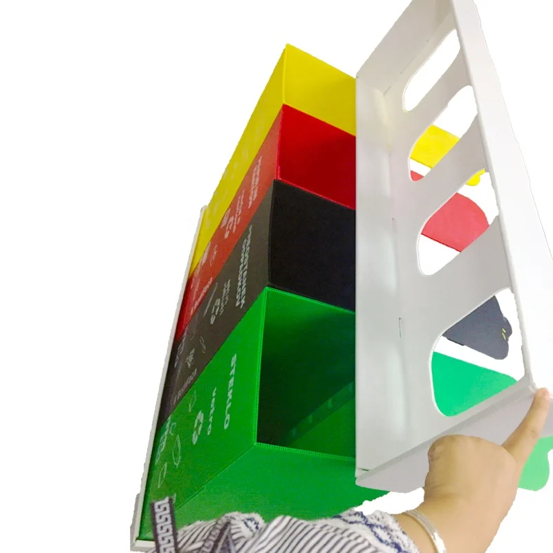 Stylish Green Yellow Red Black Recycle Bin 4 Compartments Plastic Corrugated Trash and Recycling Bin Set
