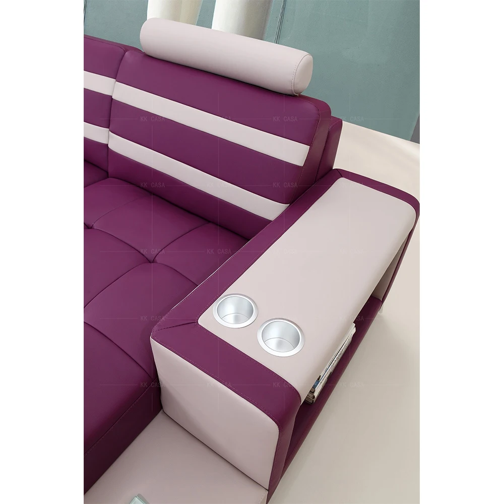 Multifunctional Modern Simple Design Purple Leather L Shape Sofa Set Living Room Home Furniture Couches Corner Sectional Sofa
