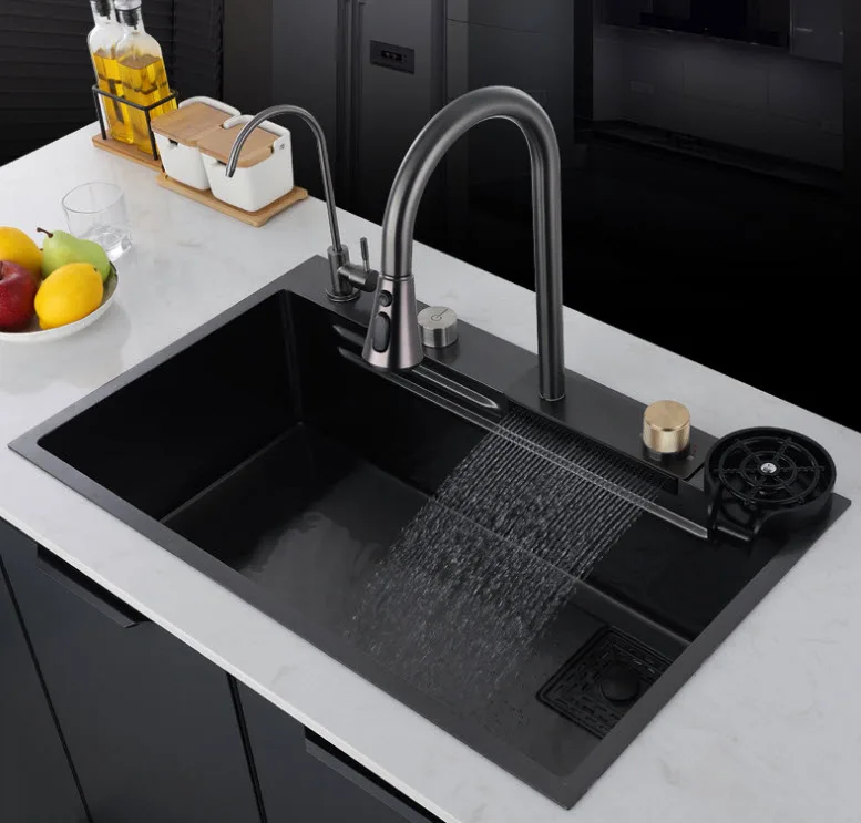 Modern Style 304 Stainless Steel Kitchen Sink With Waterfall With Smart ...