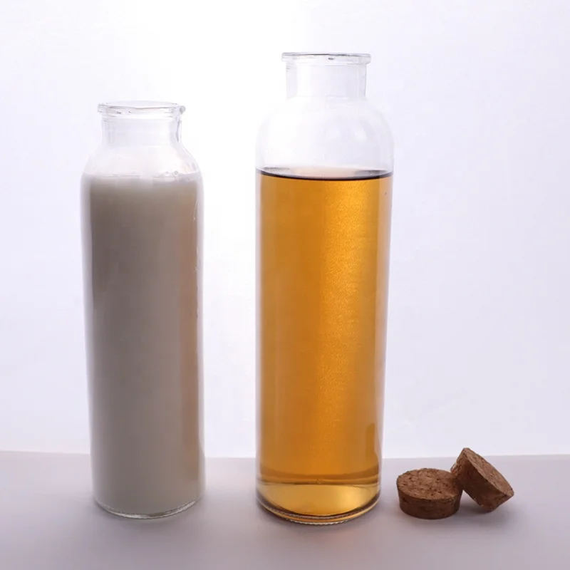 Cork Cap Cylinder Shaped clear Empty Storage Container 300ml Orange Juice Glass Bottle