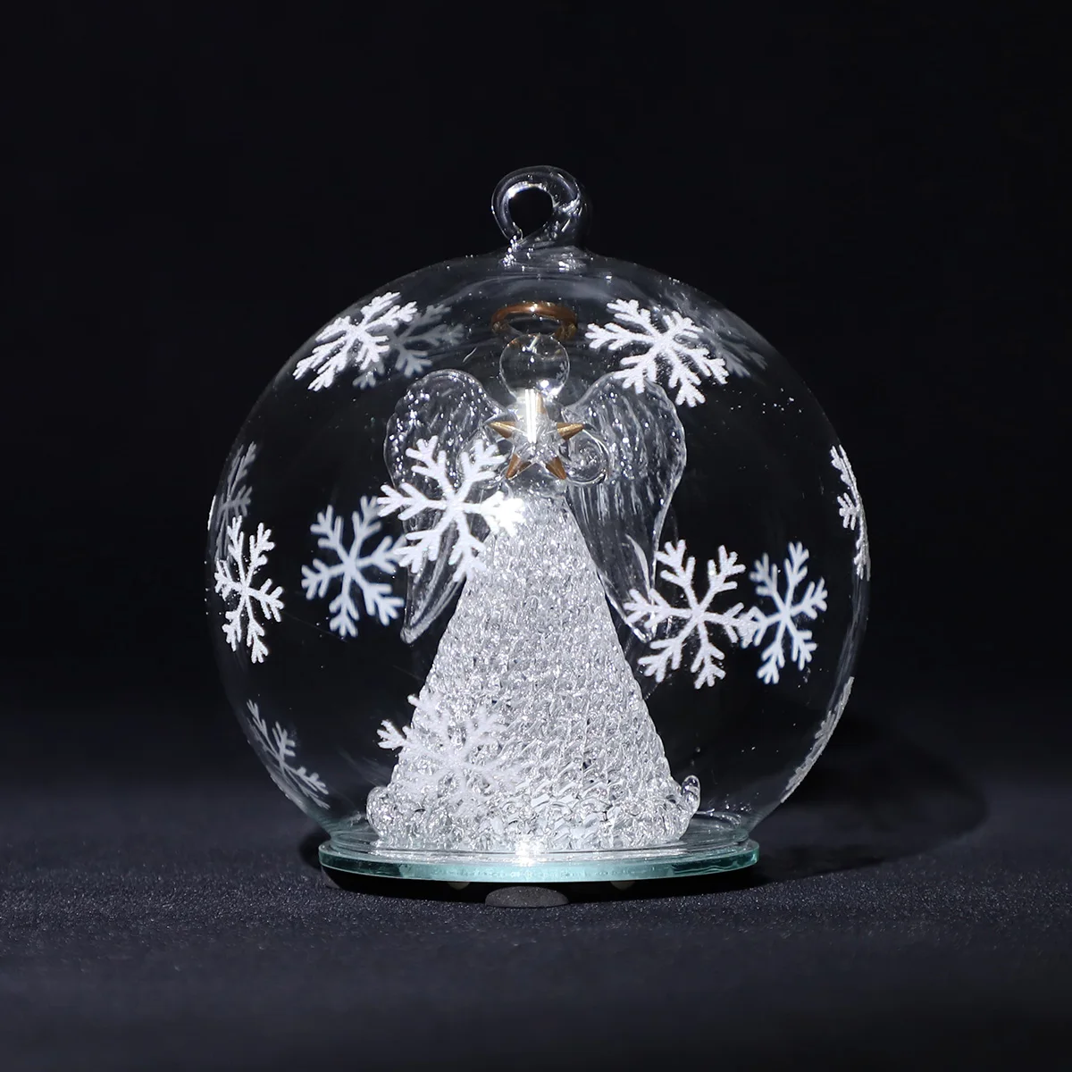 Christmas hanging decoration xmas tree ornament illuminated led color changing glass bauble ball with angel inside decoration