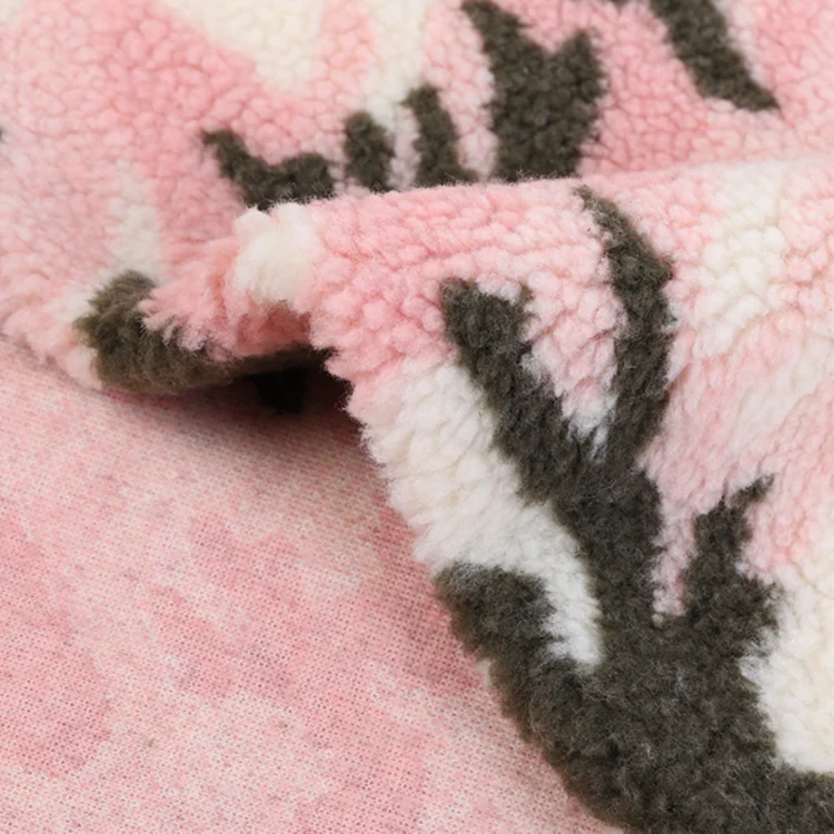 Camouflage Style Faux Fur Lamb Sherpa Fleece Fabric 100ppolyester