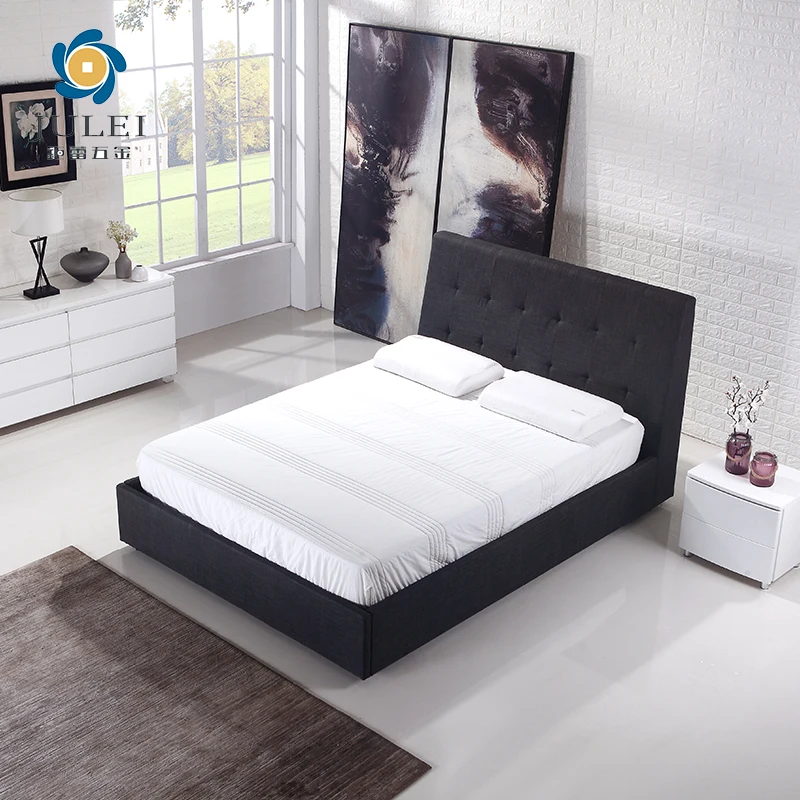 Modern Style Back Bed Design High Headboard Upholstered Gas Lift up Storage Double Size Bed Frame