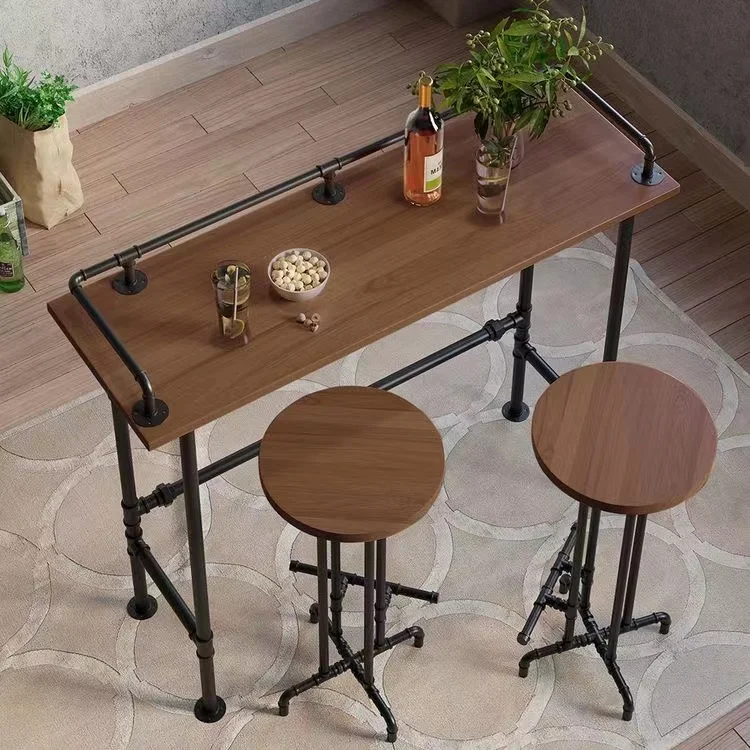 High End Vintage Industrial Retro Latest Design Fashionable Long Restaurant Island Kitchen Wood Slab High Bar Table