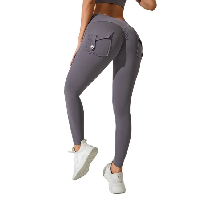 Women Girls Fashion Super Elastic High Waist Yoga Gym Bodybuilding Tights Workout Scrunch Cargo Pocket Leggings