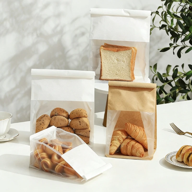 Factory Wholesale Disposable Eco-Friendly 450g Large Toast Slice Bread Croissant Puff Pastry Iron Wire Rolled Edge Bag