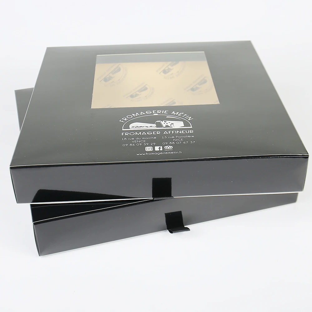 Customized High-End White Folding Card Drawer Box Silver Hot Stapling PVC Window Design UV Kraft Liner Foil Premium Food