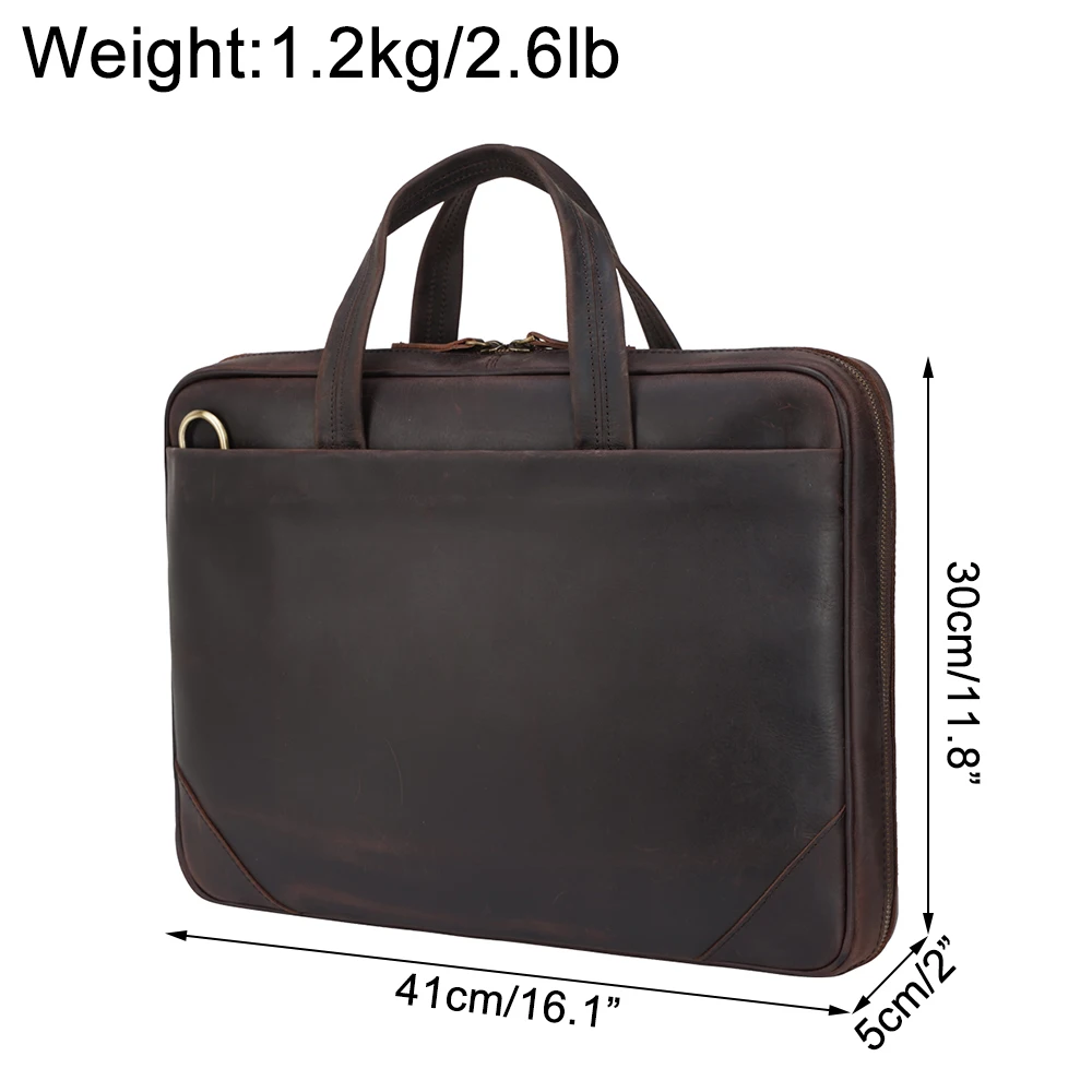 TIDING Custom Vintage Men Brown Slim Crossbody Genuine Leather Laptop Briefcase Bag