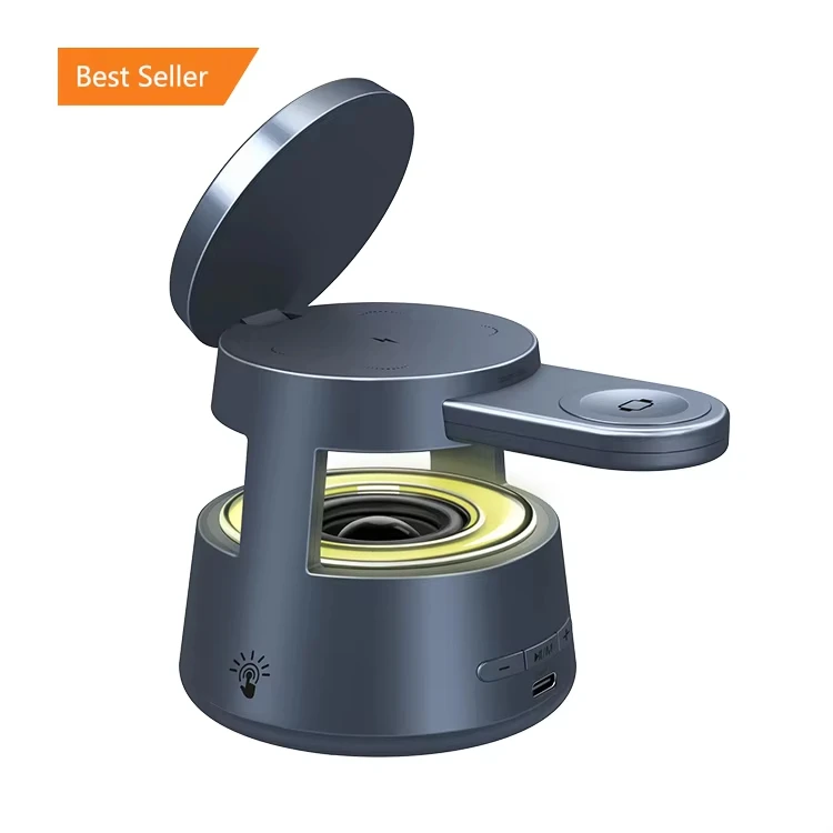 Newest 5 in 1 Wireless Fast Charger Stand with Speaker 3 in 1 Smart Light Desk Table Lamp Gift Night for Dorm Kids Adults