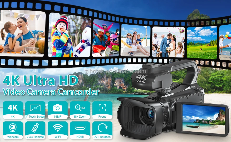 Videocámara de visión nocturna 4K digital con luz IR, zoom digital 20X,  grabadora de cámara de vlogging de  de 270°, compatible con  videocámara