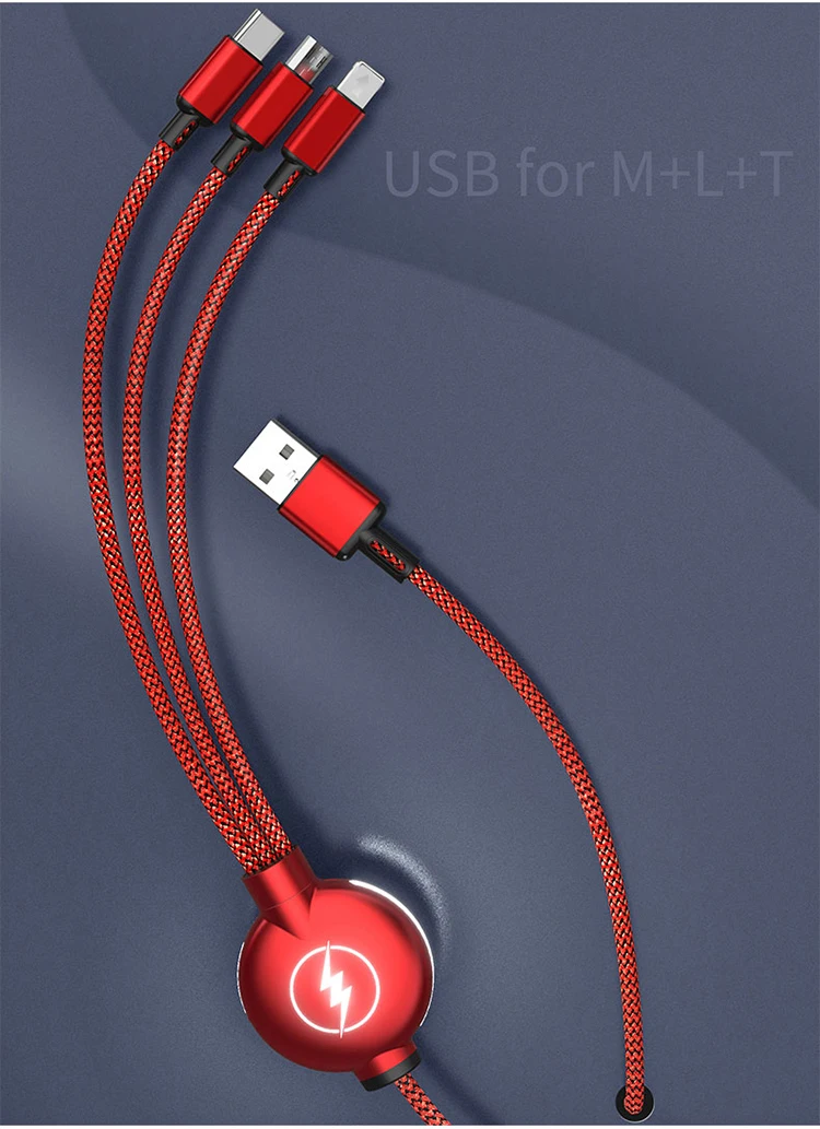 Multi Usb Charger Cable Retractable 3 In 1 Multiple Charging Cord With Type C Micro Usb Plug