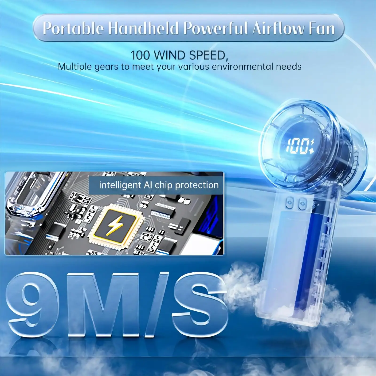 Led Display Handheld Fan, Portable, 3.7 V, USB - detail 6