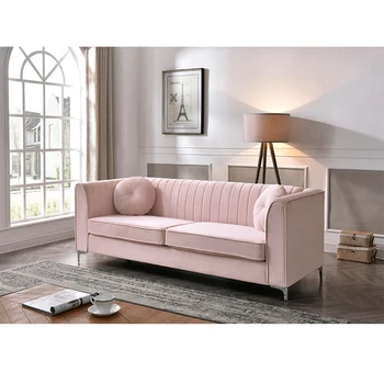 Elegant Style Sofa Set Pink Fabric Couch Palace Royal Living Room Furniture