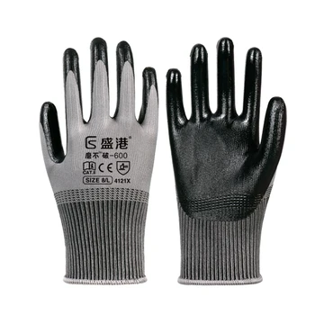 Wholesale cheap safety industrial nitrile palm dipped gloves black waterproof oil proof black work nitrile gloves for repairing