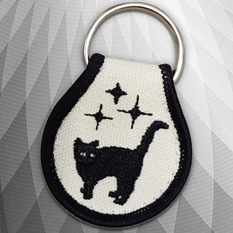 High Quality Custom Logo Embroidery Key Chain Oxford Fabric Key Ring Patch With Cat manufacture