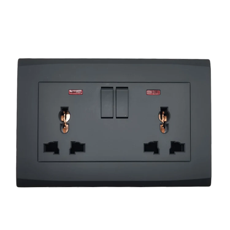 UK Standard 2 Gang 13A Universal Socket With 2 Position Single-Pole Switch With Light for Home