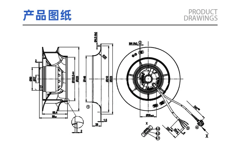 Original Axial flow fan  R2E225-RA92-34 155W 230V 225MM Frequency converter fan