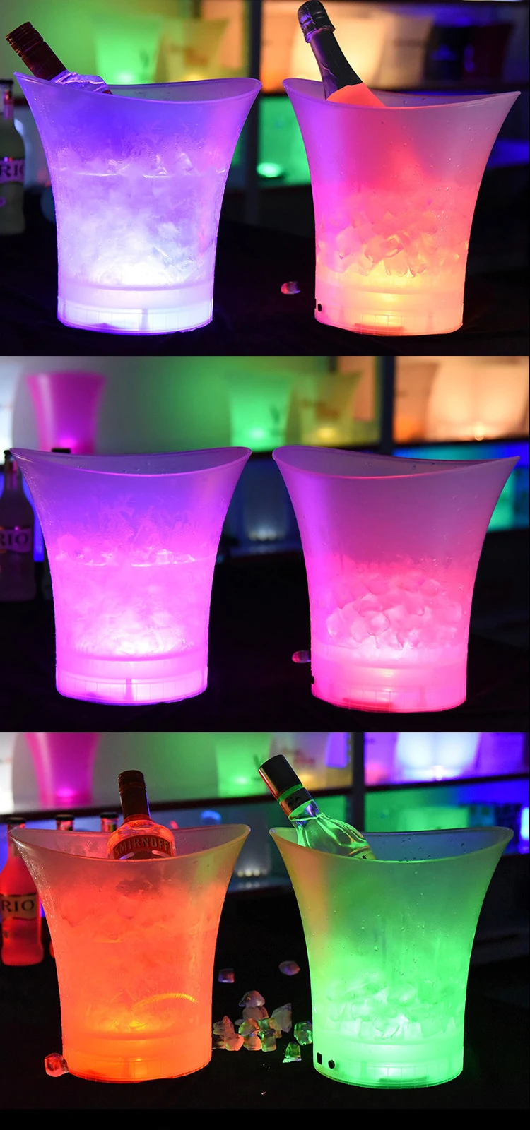 Customized Logo Ice Bucket Champagne Easy To Clean Flashing Ice Bucket