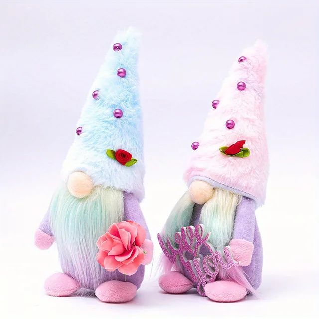 New Mother's Day Creative Desktop Decoration Faceless Doll Rudolf Pearl Flower Tie Dyed Dwarf Doll