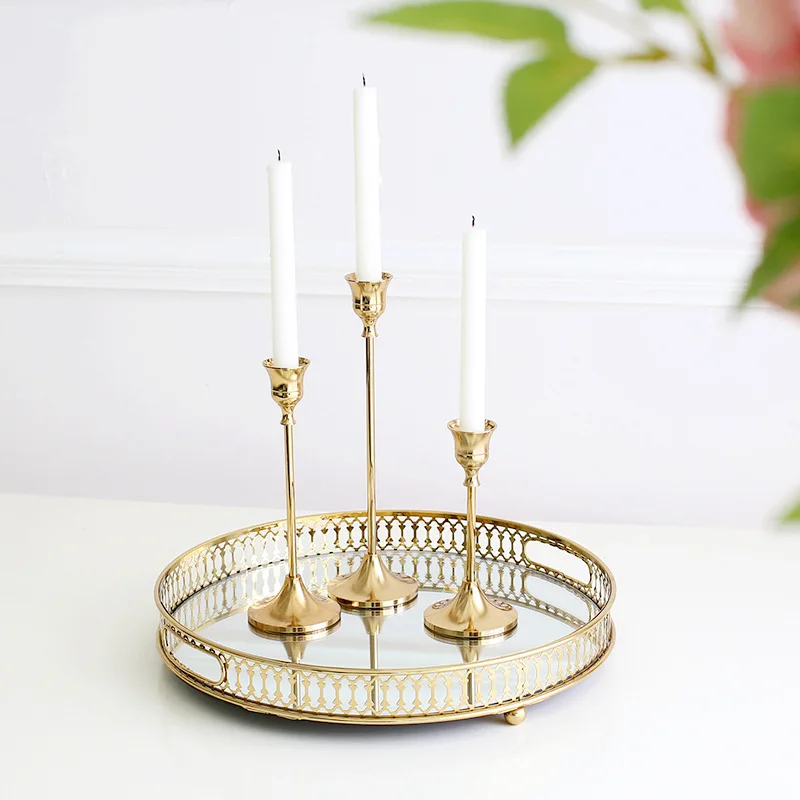 Antique Minimalist Brass Long Stemmed Tapered Candle Holder Stick Set Holders Decorative Gold