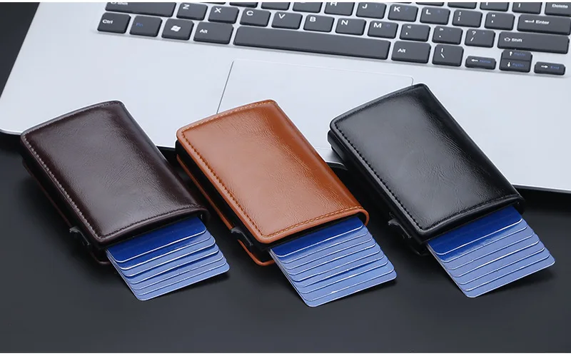 Baellerry Fashion Trend Pu Leather Cover Ultra Thin Automatic Popup RFID Card Holder