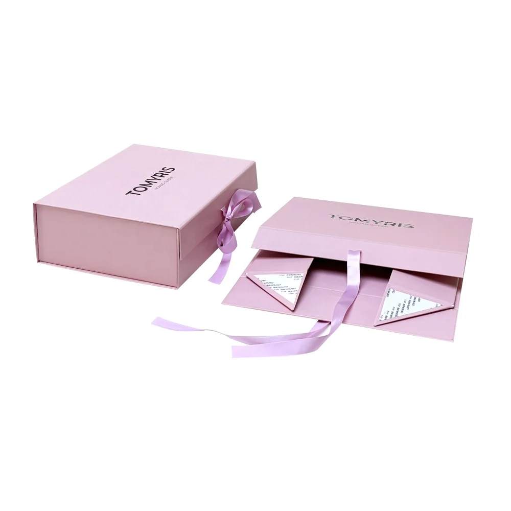 Manufacture Custom Logo Pink Underwear Folding Gift Boxes Magnetic Packaging Luxury With Ribbon