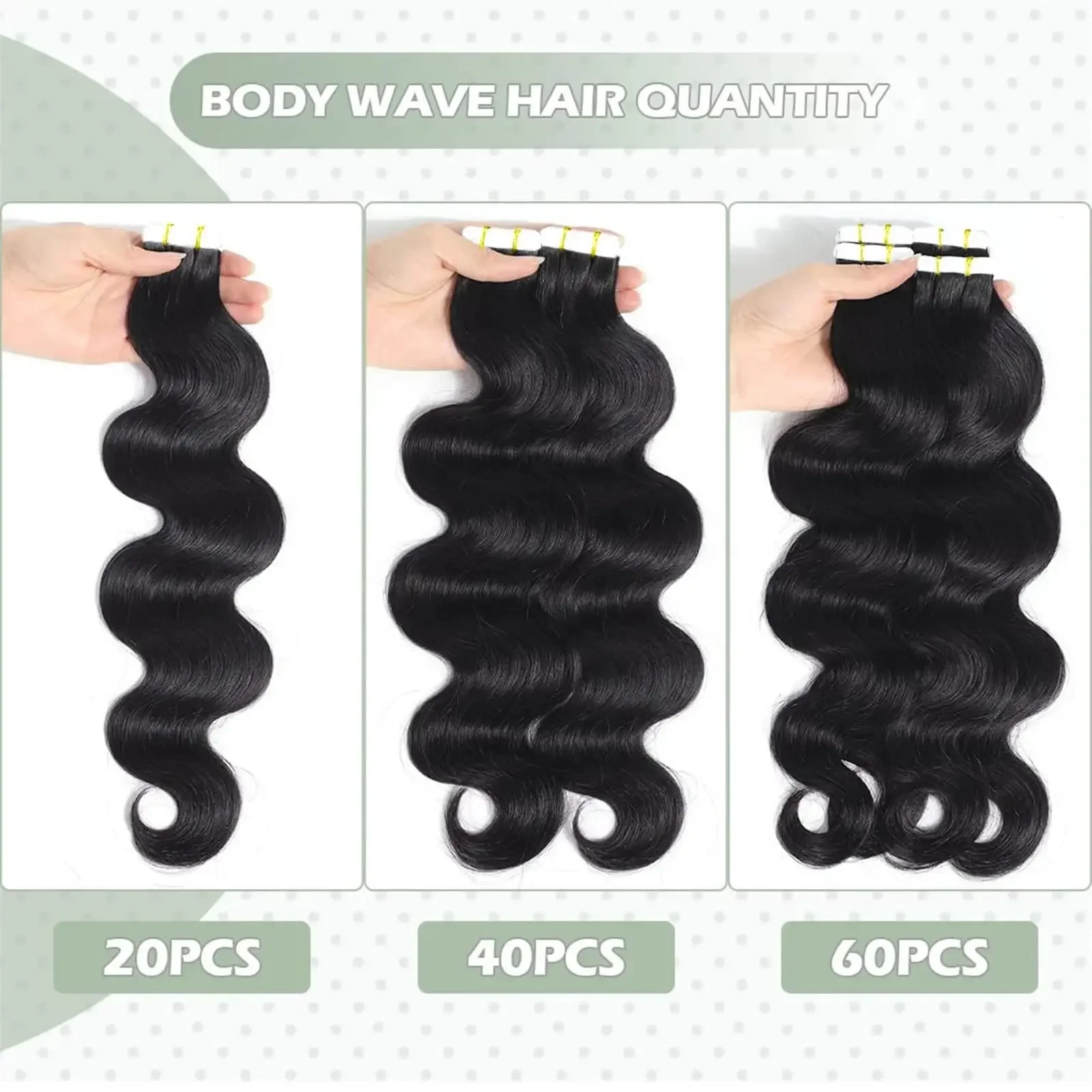 Ταινία Remy Body Wave σε επεκτάσεις μαλλιών, κολλητική ταινία δέρματος, επεκτάσεις ανθρώπινα μαλλιών σε βραζιλιάνικο φυσικό χρώμα μαλλιών_voghion.com
