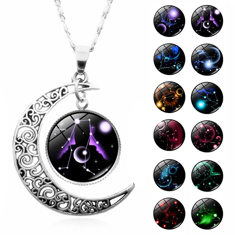 BELUCKIN 12 Zodiac Constellation Pendant Necklace Set - Vintage Silver Alloy With Galaxy & Moon Bead - View #7