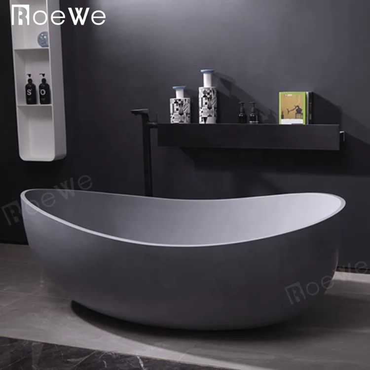 White Freestanding Cast Stone Bath Tub Solid Surface Composite Stone