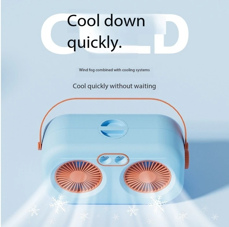 Neuer, kreativer und niedlicher Tischventilator mit zwei Sprühköpfen, Luftbefeuchtung und Tragegriff – Mini-Klimaanlage mit zwei Ventilatoren – ideales Sommergeschenk_voghion.com
