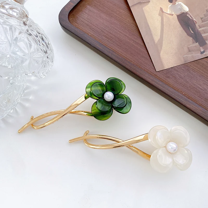 Модные корейские леопардовые вилки для волос Yucat аксессуары ацетатные жемчужные цветочные французские