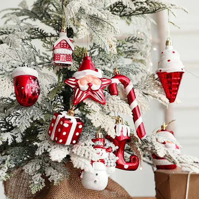 2pcs/Set New Christmas Tree Ornament Hanging Decor Santa Claus Ice Cream Snowman Pendant Decoration