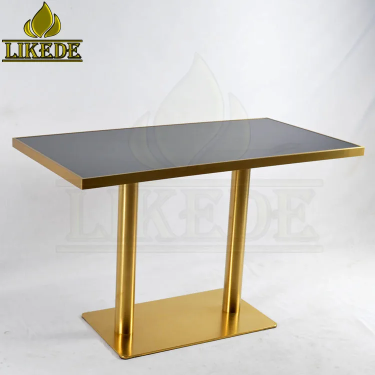 SS304 SS201 Double Column Leg Heavy Duty Adjustable Brushed Gold Stainless Steel Dining Table Base Modern Square Rectangle Chair
