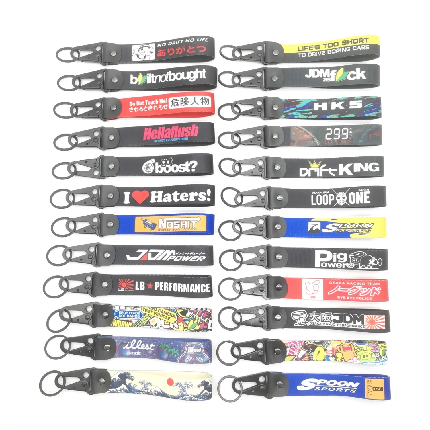 Anime JDM Wristlet Keychain Lanyard Key Strap Tow Sides Thermoprint Nylon Rings Car Motorcycle Moto Bike Key Tag Accessories