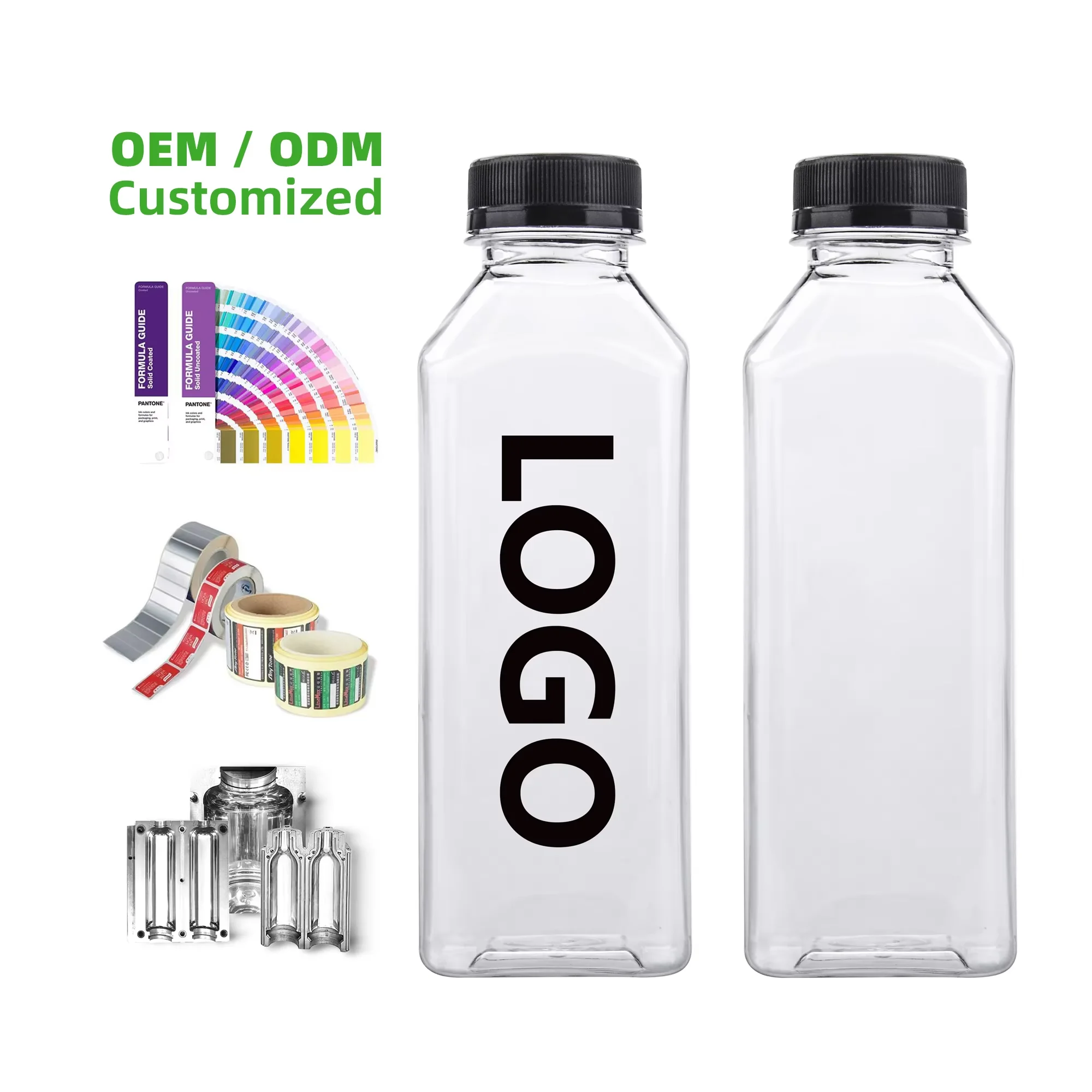 250ml 350ml 400ml 500ml Customized Labeling PET Juice Bottle Square Transparent PET Drinks Plastic Juice Bottle With Cap