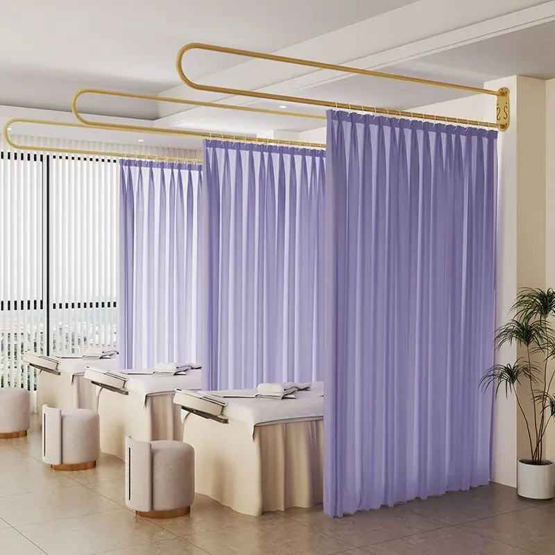 Rideau de séparation de pièce d'hôtel/d'hôpital, support mural, séparateur de pièce d'intimité en forme de U pour salons de beauté/spa/cliniques, avec rideau blanc de 2 m (tringle noire, tringle de