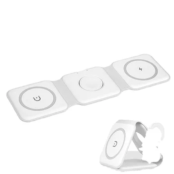 3-in-1 Mini Folding Wireless Charger 15W Fast Charging Phone Stand Watch Earphones Compatible QC3.0 Type-C 9V/2A Input 5V/1A EU