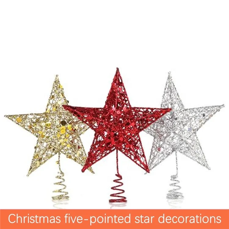 Christmas Tree Topper Star Red Five-Pointed Star Christmas Decoration Supplies Tree Top Star Sequins Vertical for Christmas Tree Ornament GTWIN Five-Pointed Star Wrought Iron Ornaments
