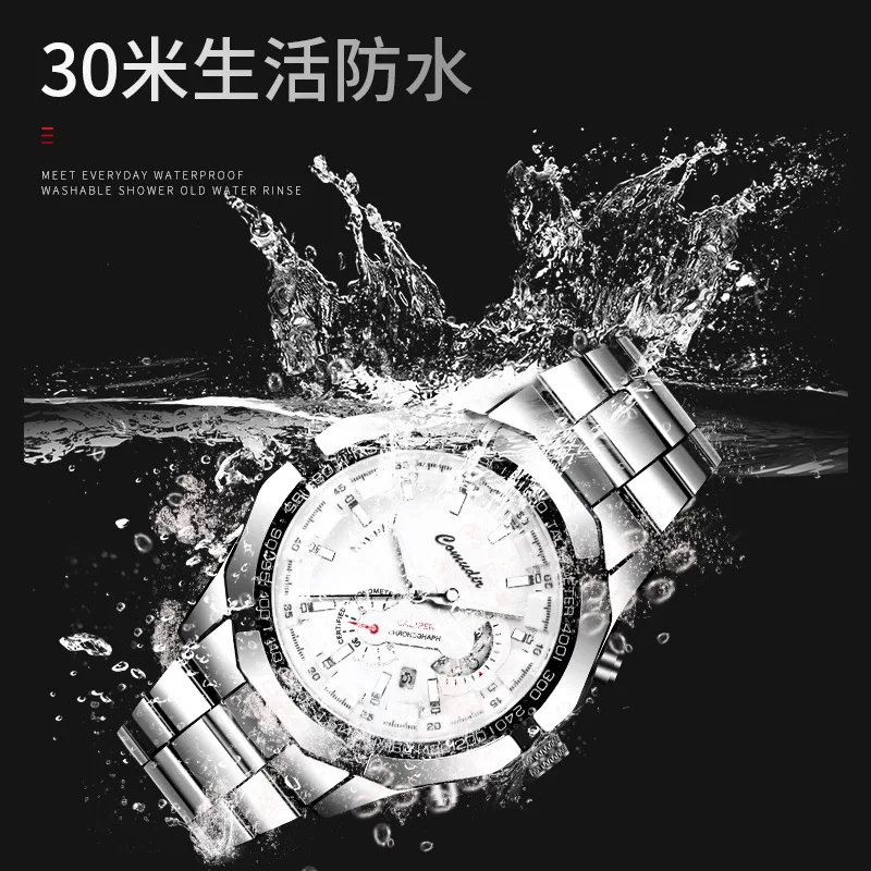 Men Business Luminous Automatic Quartz Watch Waterproof Calendar Multifunctional Stainless Steel Strap Quartz Clock Watch