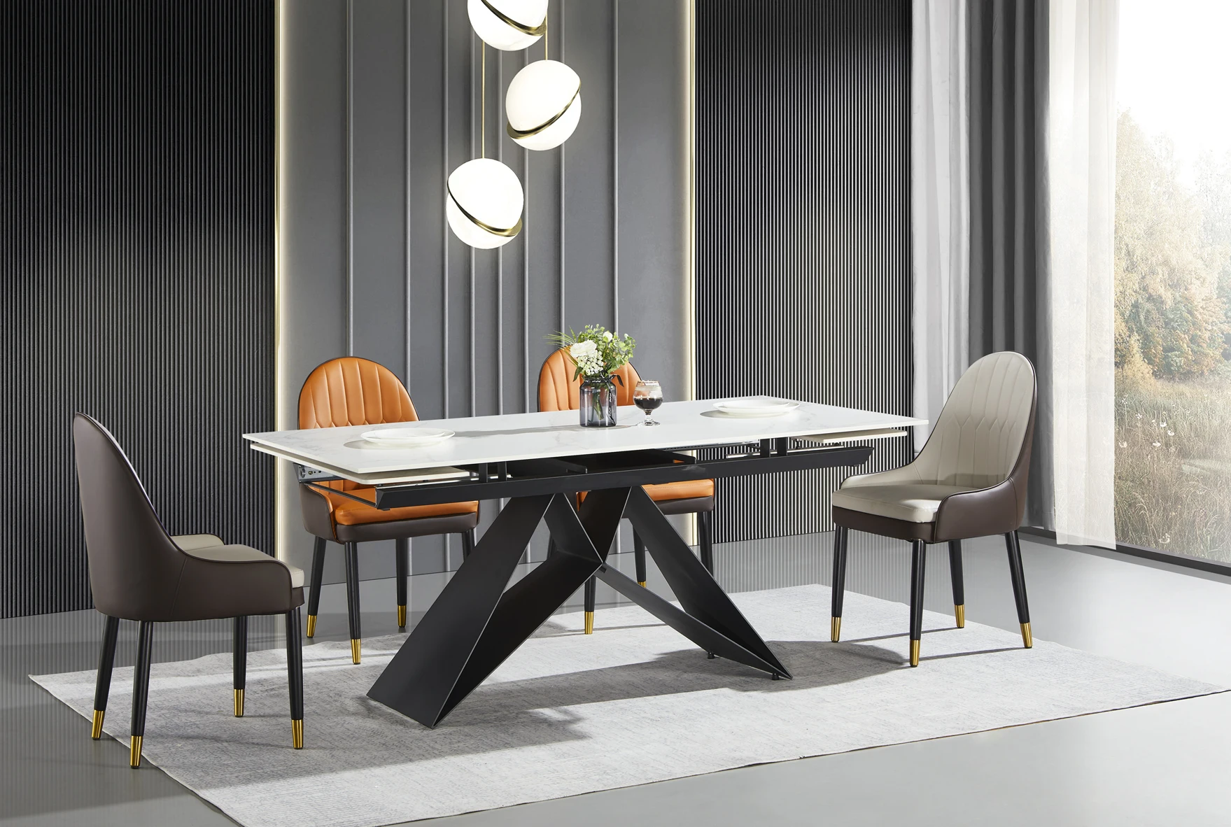 Modern Cheapest Sets Concrete Ceramic Top Carbon Steel Legs Black Marble Console Dining