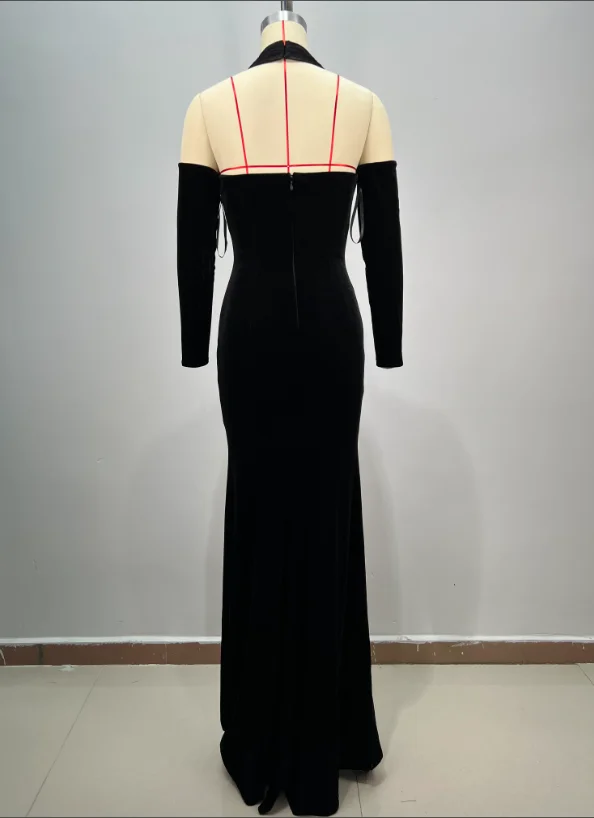 ED2747 Kimshein High Quality Women Clothing  Velvet Hollow Out Evening Party Dresses Women Fashion Wear