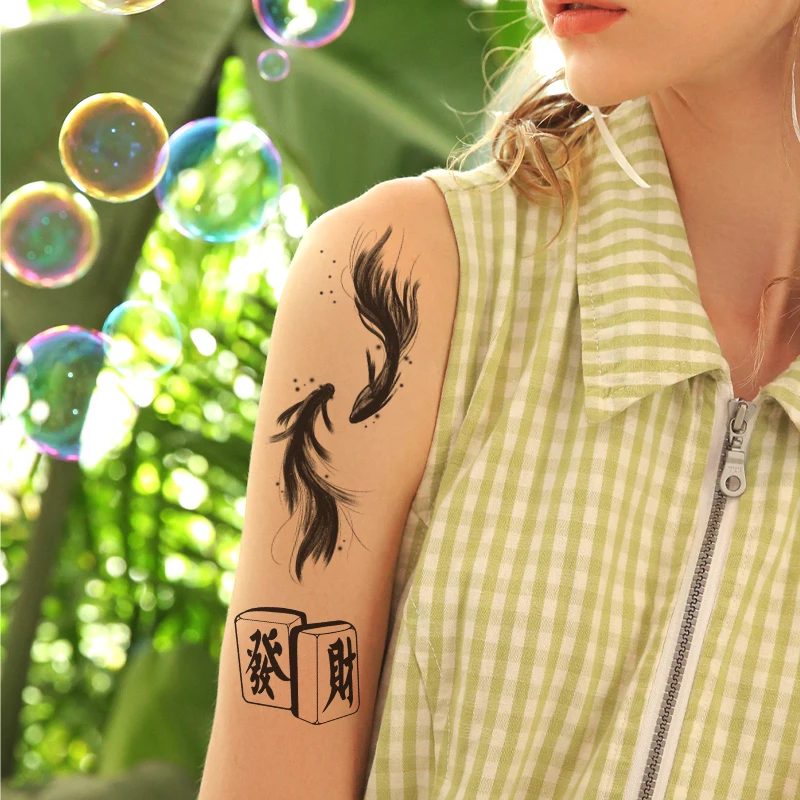High Quality New Herbal Koi Pisces Tattoo Sticker Semi-Permanent Waterproof Sweatproof Design for Arm Use