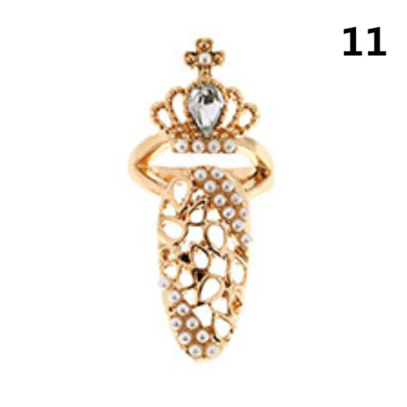 12pcs Women Fashion Bowknot Nail Ring Charm Crown Flower Crystal Finger  Nail Rings