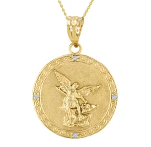 Customized Women Gold Pendant Necklace Yellow Gold St Michael Archangel