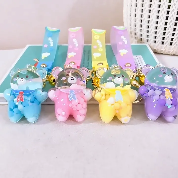Jelly Bean Bear Liquid Keychain 2022 Acrylic Floating Keychain Girl's