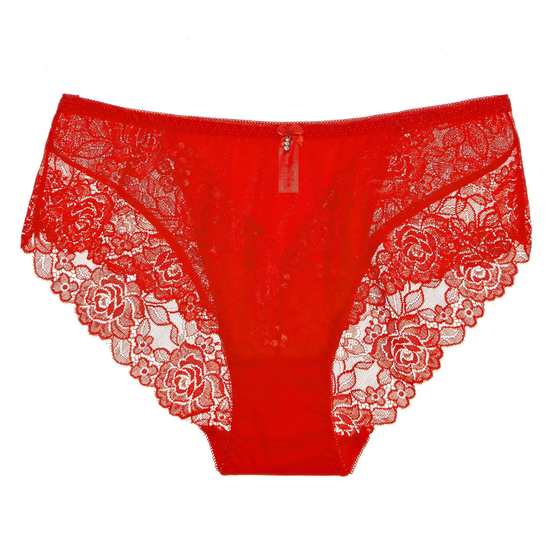 Qcmgmg Briefs Underwear Women Mid Waisted Lace Plus Size Breathable Solid  Panties Red XL 
