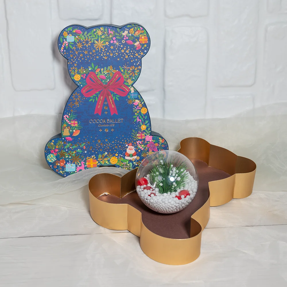 product new christmas bear shape design cardboard embossing gold foil handmade 2mm thick snacks decoration toy gift box packaging-7